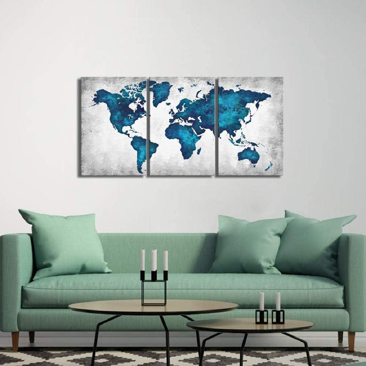 Red Barrel Studio® World Map 3 Piece Wrapped Canvas Painting Set